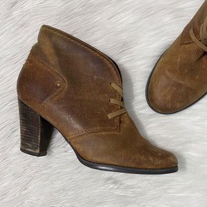 Clarks Tan Brown Leather Alpine Melt Heeled Ankle Boots Bootie